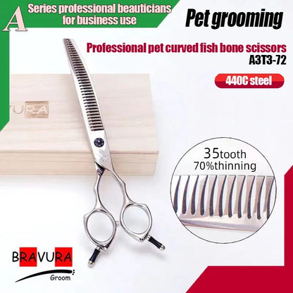 Curved Fish Bone Scissors for Pets A3T3-72 Pet Grooming Clippers with Soft Touch Handle Stainless Steel Pet Care Tools