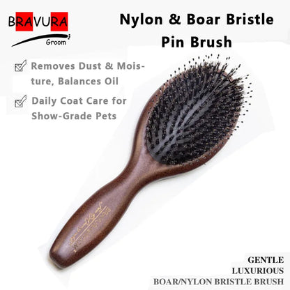 Pet Slicker Brush, 2-in-1 Long Pin Demating and Detangling Comb, Deshedding Brush for Dogs Cats, Grooming Tool for Shiny Coat