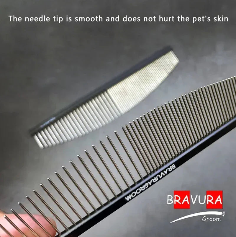 BAVURA Pet Dematting Comb Stainless Aluminum Alloy Steel Grooming Comb for Dogs And Cats Gentle Undercoat Removal