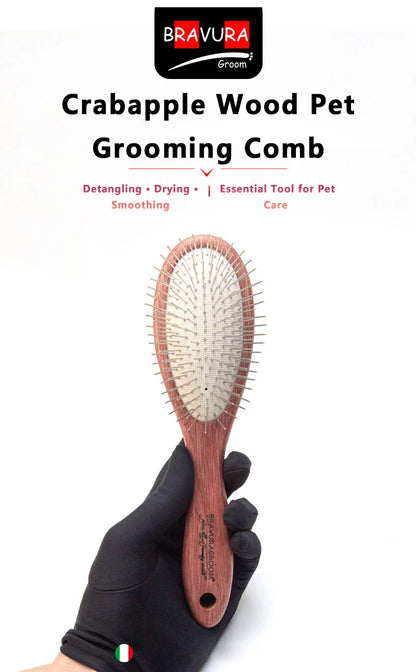 Pet Grooming Long-Pin Slicker Brush, Cushion Comb Detangling Tool for Cats and Dogs, Efficient Deshedding for Shiny Coat