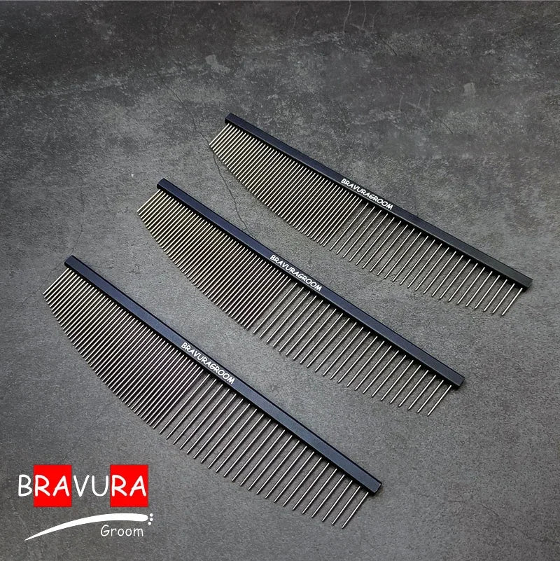 BAVURA Pet Dematting Comb Stainless Aluminum Alloy Steel Grooming Comb for Dogs And Cats Gentle Undercoat Removal