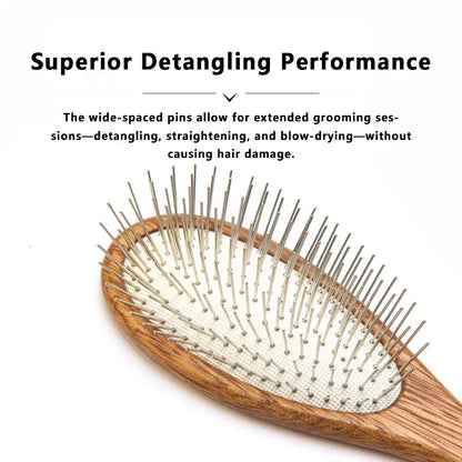 Pet Grooming Long-Pin Slicker Brush, Cushion Comb Detangling Tool for Cats and Dogs, Efficient Deshedding for Shiny Coat