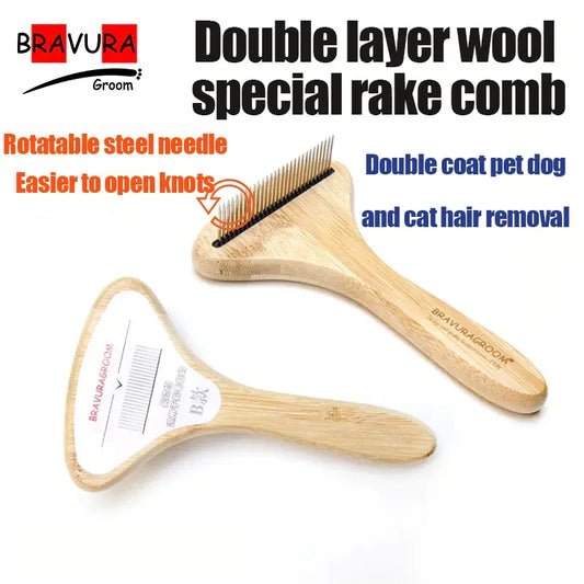 Large Dog Rake Comb Pet Hair Remover Rotating Knot Needle Comb Dog Grooming Tool for Beauty Care