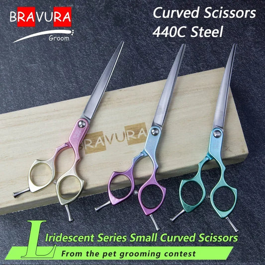 Bravura 440C 6.5-inch Colorful Pet Grooming Curved Scissors - Ultra-Light for Dog Face Trimming