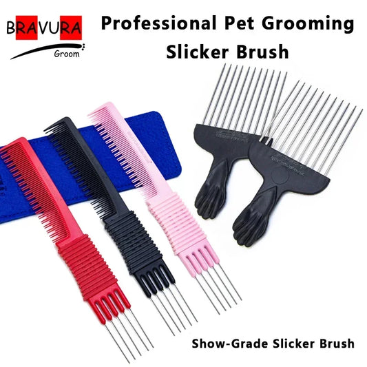 Pet Grooming Detangling Comb Professional use by pet groomers for styling and anti-static care. Made of carbon fiber to gently c