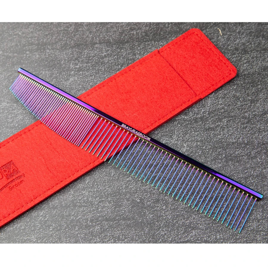 BAVURA Pet Dematting Comb Stainless Aluminum Alloy Steel Grooming Comb for Dogs And Cats Gentle Undercoat Removal