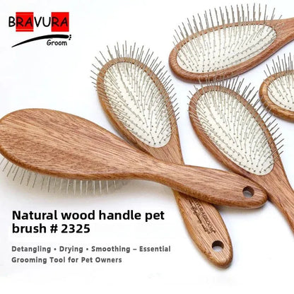 Pet Grooming Long-Pin Slicker Brush, Cushion Comb Detangling Tool for Cats and Dogs, Efficient Deshedding for Shiny Coat