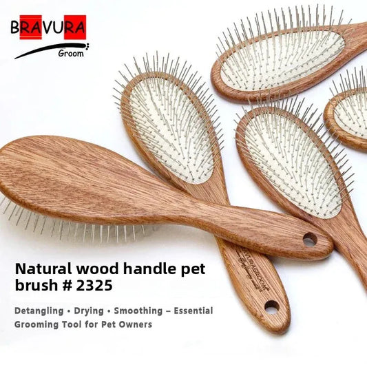 Pet Grooming Long-Pin Slicker Brush, Cushion Comb Detangling Tool for Cats and Dogs, Efficient Deshedding for Shiny Coat